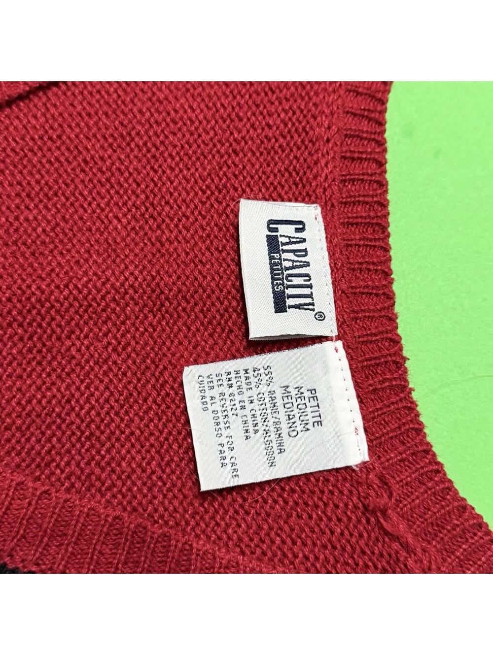 Capacity Vintage Red Knitted Christmas Sweater Vest Women Petite M Holiday Dogs - Picture 2 of 7